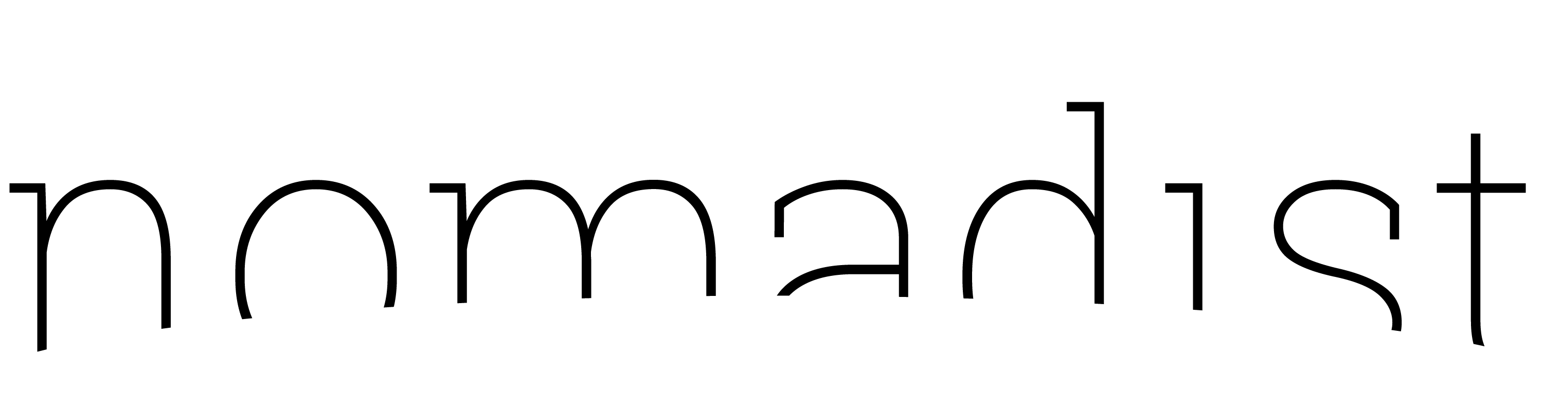 nomadist logotype: the word nomadist in black type with negative space creating a curve across the bottom of the word as if a horizon